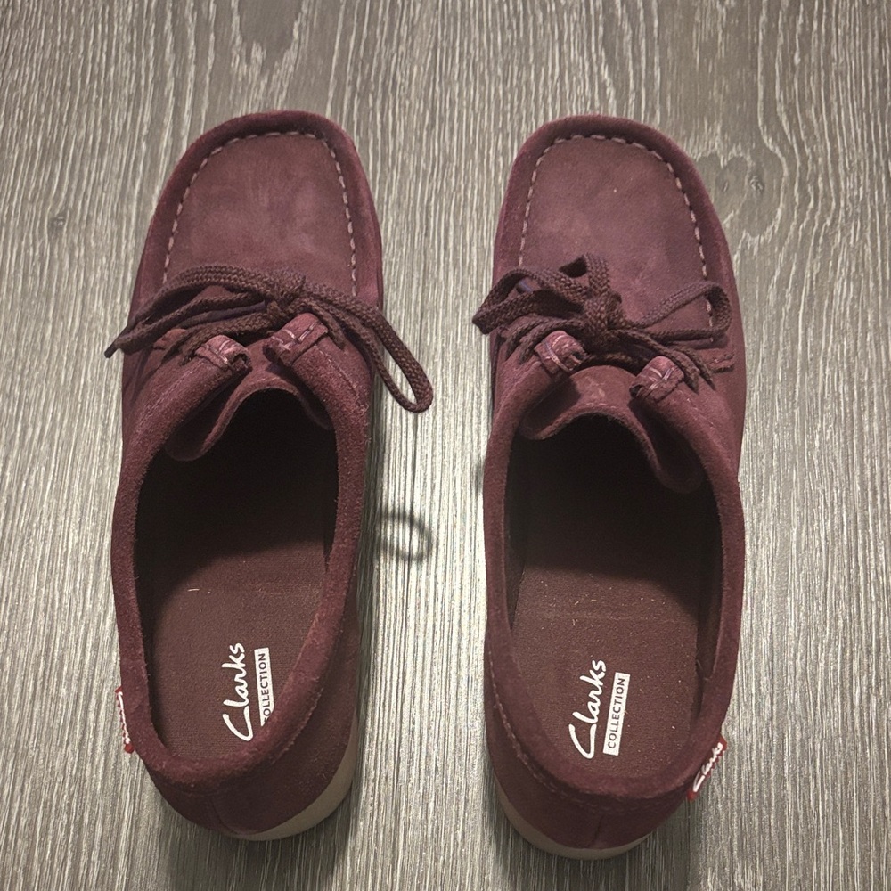 Clarks Dark Red Suede Moccasins